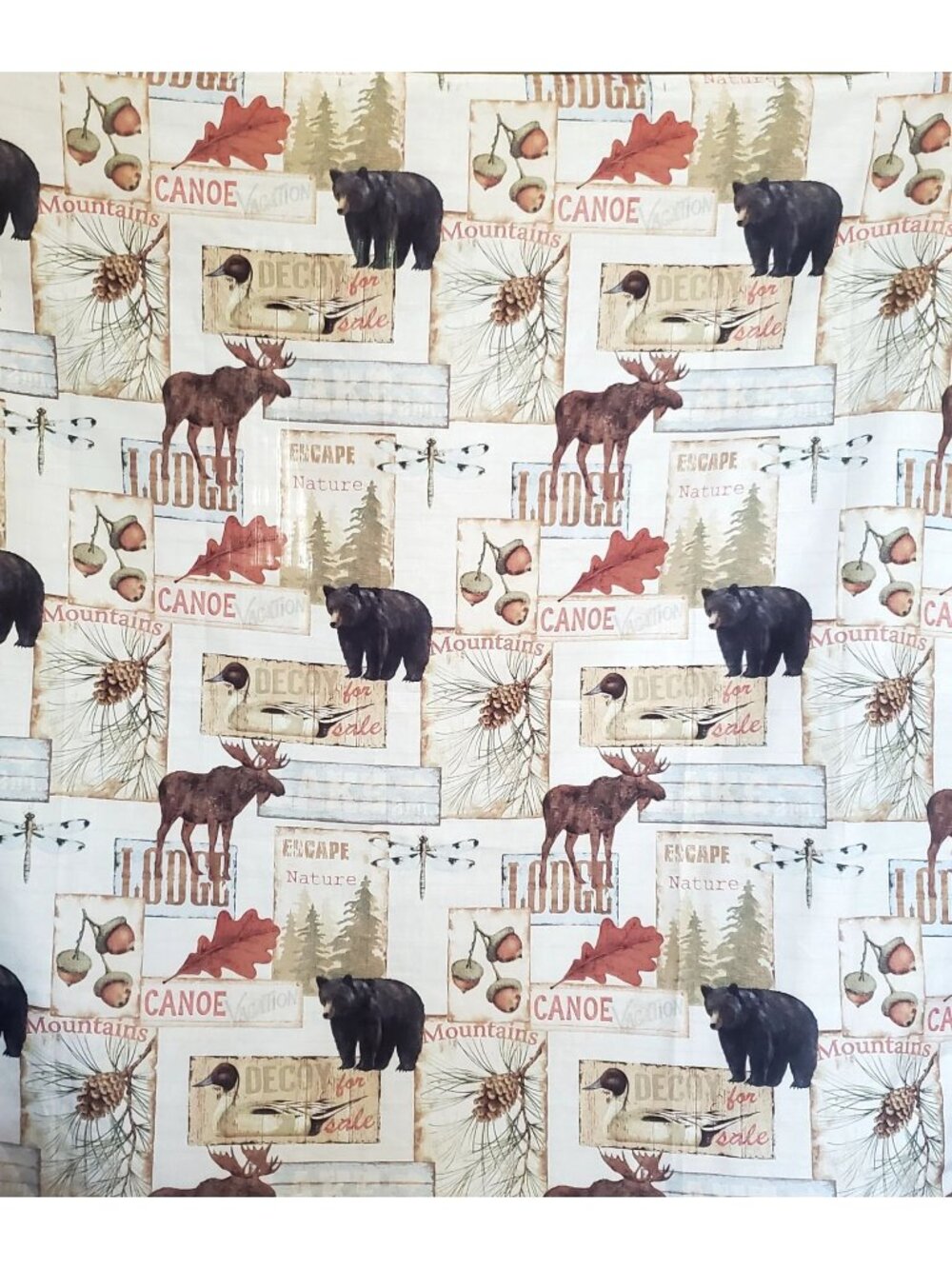 Bacova Woodland Shower Curtain 72" Moose Bear Cabin Pine Lodge Linen-Look Fabric